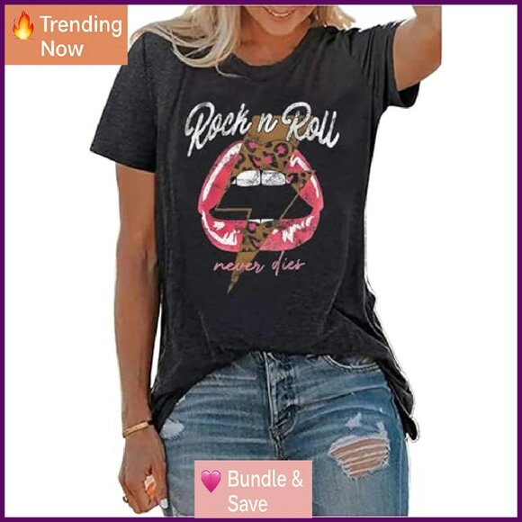 Vintage Rock Music Graphic Tee Cotton Blend Short Sleeve T-Shirt - Picture 5 of 7